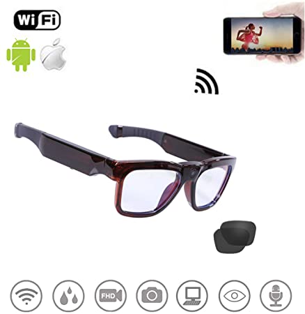 64GB WiFi Video Sunglasses, Live Streaming Videos & Photos from Glasses to Mobile Phone by App with Ultra Full HD Camera and Polarized UV400 Protection Sunglasses