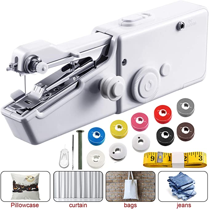 Handheld Sewing Machine Portable Cordless Stitching Machine Machine Mini Stitch Craft Machine with Tape Measure, Line Roll DIY for Fabric, Clothing, Kids Cloth, Home Travel Use (Battery Not Included)