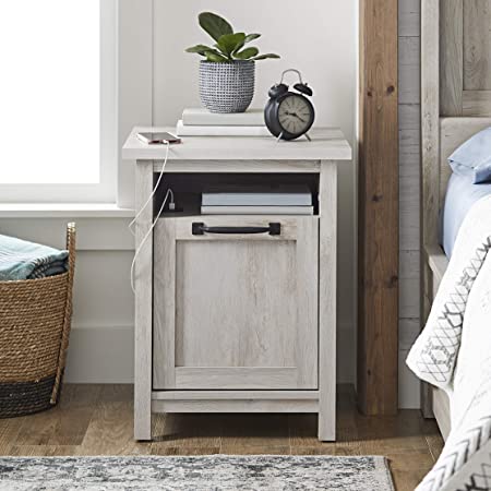 Better Homes & Gardens Modern Farmhouse End Table Nightstand with USB, Rustic White Finish