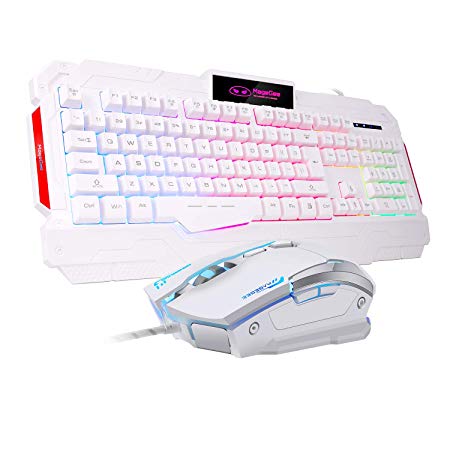 GK806 Wire USB Gaming Keyboard and Mouse Combo — Keyboard and Mouse Included, Breathing LED Backlit Keyboard and Mouse Set, Gaming Mouse and Keyboard Silent 104 Key with Wrist Rest for Windows PC Game