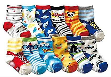 B&S FEEL Baby's Assorted 12 Pairs Cotton Socks (Anti-slip 1 to 3 Years Old)