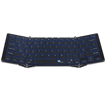 1byone 3-Color Backlit Foldable Bluetooth Keyboard,Portable Slim Wireless Keyboard for Android/iOS/Windows,Wired & Wireless 2 Connection Modes