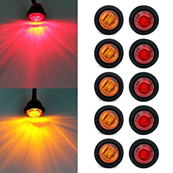 " Purishion 10x 3/4"" Round LED Clearence Light Front Rear Side Marker Indicators Light for Truck Car Bus Trailer Van Caravan Boat, Taillight Brake Stop Lamp 12V (5 Amber 5 Red)¡­