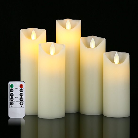 Flameless Led Candles Battery Operated Flickering Candles with Timer 5" 6" 7" 8" 9" Pack of 5 Ivory White