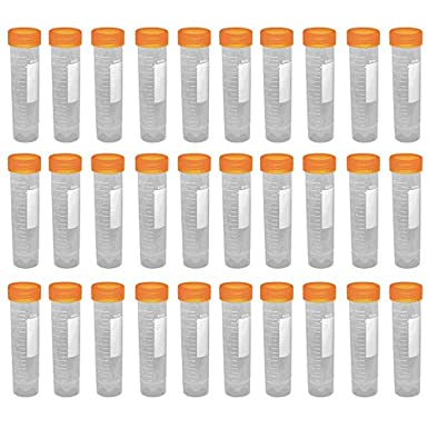 BCP 30-Pieces 50ml Flat Bottom Plastic Graduated Vial Tube with Screw Cap