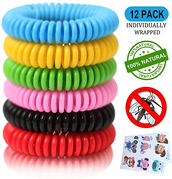12 Pack Mosquito Repellent Bracelets, Natural and Waterproof Wrist Bands for Adults, Kids, Pets - [Individually Wrapped], Travel Protection Outdoor - Indoor