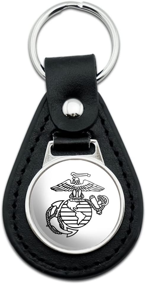 Black Leather Marine Corps USMC Black White Eagle Globe Anchor Logo Officially Licensed Keychain