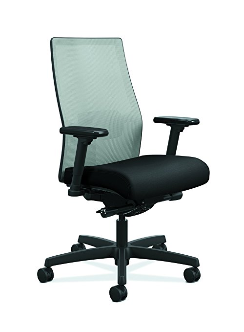 HON Ignition 2.0 Mid-Back Adjustable Lumbar Work Chair - Fog Mesh Computer Chair for Office Desk, Black Fabric (HONI2M2AFLC10TK)