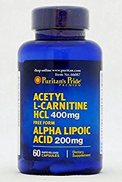 Puritan's Pride 1 Pack of Acetyl L-Carnitine Free Form 400 mg with Alpha Lipoic Acid 200 mg Carnitine Free Form 400 mg with Alpha Lipoic Acid 200 mg-60 Capsules