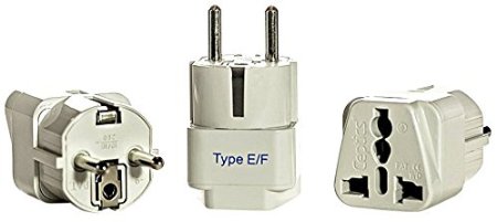 Ceptics Grounded Universal Plug Adapter for Europe Germany France Schuko Type EF - 3 Pack