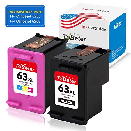 ToBeter Re-Manufactured Ink Cartridge Replacement for HP 63XL 63 XL Used in HP Envy 4520 4516 Officejet 4650 3830 3831 4655 Deskjet 2130 2132 1112 3630 3633 3634 Printer (1 Black 1 Tri-Color, 2-Pack)