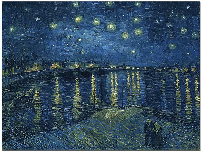 Wieco Art Starry Night Over The Rhone by Van Gogh Classical Oil Paintings Reproduction Large Modern Stretched and Framed Canvas Print Wall Art Seascape Pictures Giclee Artwork for Home Office Decor