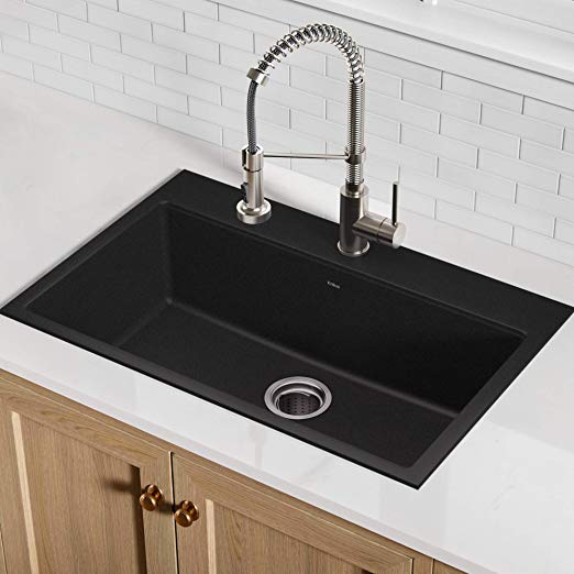 Kraus KGD-412B Quarza Granite Kitchen Sink, 30.75", Black 31.5 Inch