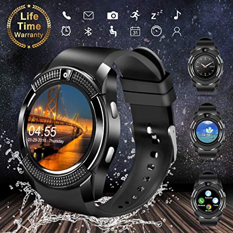 Smart Watch,Bluetooth Smartwatch Touch Screen Wrist Watch Camera/SIM Card Slot,Waterproof Phone Smart Watch Sports Fitness Tracker Compatible Android Phone iOS Phones Black
