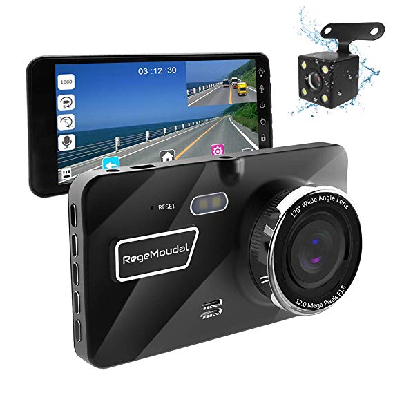 Dash Cam Front and Rear Full HD 1080P Car Dash Cam, RegeMoudal dash cam with night vision function, 170° Wide Angle, G-Sensor, Loop Recording, Parking Monitor, Motion Detection