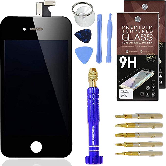 DIY Black iPhone 4 Screen Replacement LCD Touch Screen Digitizer Assembly Set   Premium Glass Screen Protector   Free Repair Tool Kit