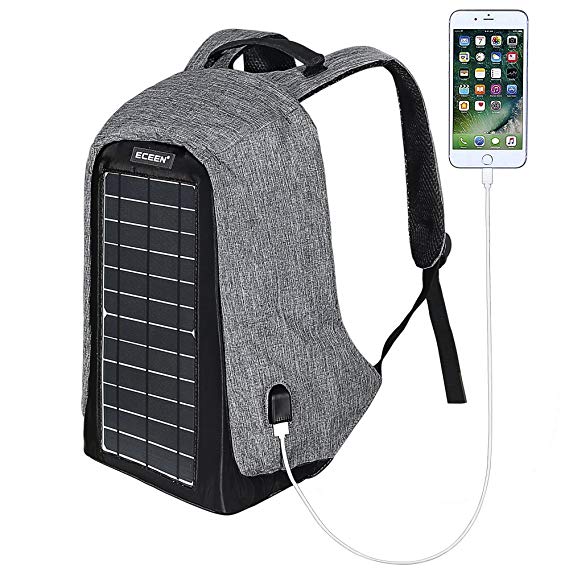 ECEEN Solar Powered Backpack with High Efficiency Solar Panel Bag Solar Charger Pack with Voltage Regulate Charging For iPhone, iPad, SAMSUNG, Gopro Cameras etc. 5V Device