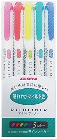 Zebra Highlighter Mildliner, 5 Bright Color Set (WKT7-5C-HC)