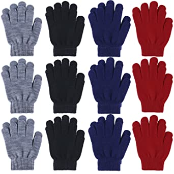 Cooraby 12 Pairs Kid's Winter Magic Gloves Children Stretchy Warm Magic Gloves Boys or Girls Knit Gloves