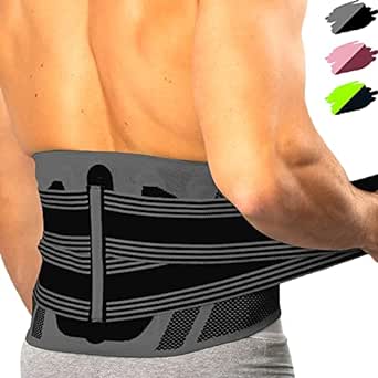 Ceinture Lombaire Maintien Homme et Femme - Soutien Dorsal pour Travail, Sports et Musculation - Ceinture du Bas du Dos Sciatique, Hernie Discale, Lumbago, Scoliose et Soulagement Douleurs (Noir, L)