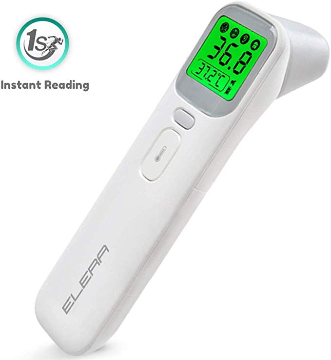 Baby Ear Forehead Digital Thermometer, ELERA Instant Read Thermometer Care Health of Infants, Toddlers and Adults, 4 Backlight Mode & Heat Warning, CE Approved, with Drawstring Bag, Battery Include
