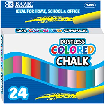 BAZIC Assorted Color Chalk, Blackboard Chalkboard 6 Colors Chalks, Great Game Activity for Kids, Art Teacher Office Classroom Store Home (24/Box)