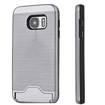 Galaxy S7 Case,DICHEER Rugged Armor Case With Resilient Shock Absorption,A Card Slot,Kickstand,Defender Protective Case for Samsung Galaxy S7 - Silver