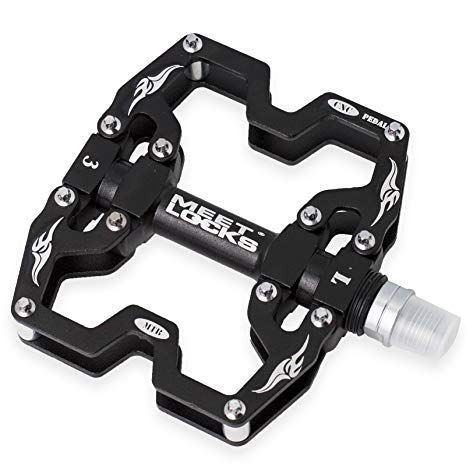 MEETLOCKS Bike Pedal, CNC Machined Aluminum Alloy Body Cr-Mo 9/16" Screw Thread Spindle,3Pcs Sealed bearings,MTB BMX Cycling Bicycle Pedals