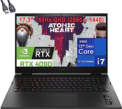 HP 2023 Omen 17 Gaming Laptop, Full Power GeForce RTX 4090 16GB 175W, 17.3" 165Hz QHD (2560x1440), 13th Gen Intel 16-Core i7-13700HX, 64GB DDR5 RAM, 4TB PCIe SSD, WiFi 6E, BT 5.3, RGB KB, Windows 11