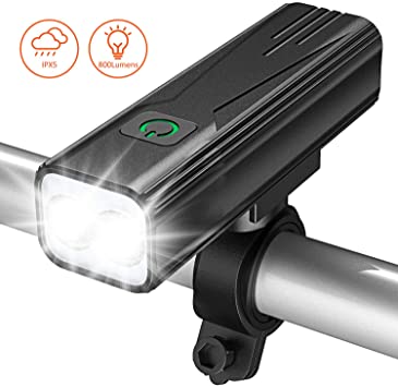 Bovon Bike Light, 800 Lumens USB Rechargeable Bicycle LED Front Light, 5 Adjustable Lightness for Road Cycling Safety & Flashlight with Waterproof IPX5 & Easy Install & 6-18H Running Time