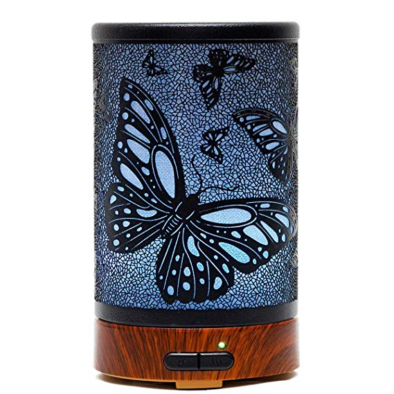 Ultrasonic Aromatherapy Cool Mist Aroma Essential Oil Diffuser, Whisper Quiet Humidifier with Diffuse Auto Shut-Off Protection and 7-Color Changed LED for Home Office Yoga SPA 100ml (Butterfly)