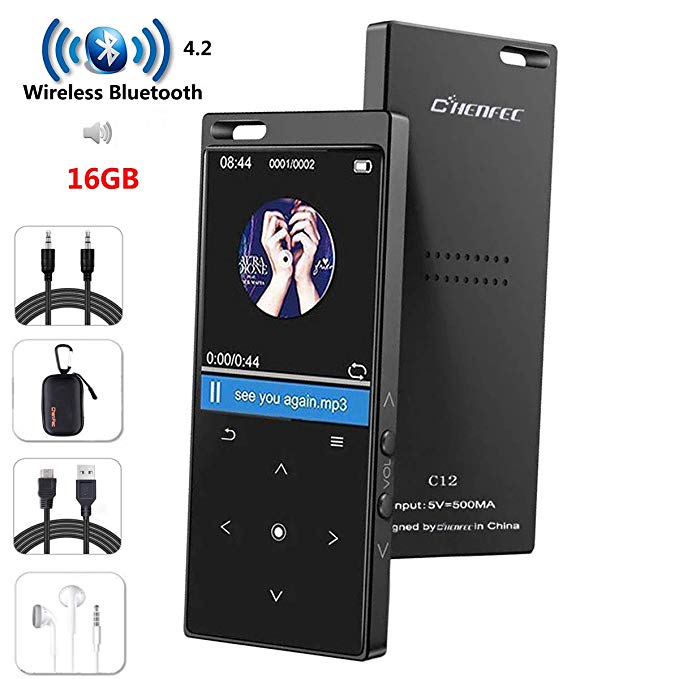 HONGYU MP3 Player with Bluetooth 16G Portable Lossless Hi-Fi Sound MP3 Music Players with Touch Button/1.8TFT Screen, Built in Loud Speaker, FM Radio, Voice Recorder, Expandable up to 128 GB