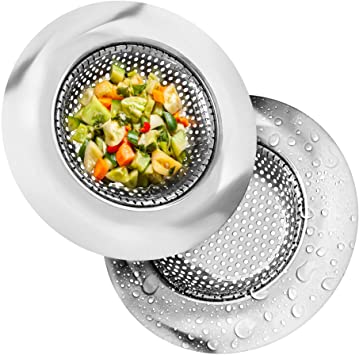 Kitchen Sink Strainer Basket Catcher (2-pack) - 4.5" Diameter, Wide Rim Perfect for Most Sink Drains, Anti-Clogging Micro-Perforation 2mm Holes, Rust Free, Dishwasher Safe