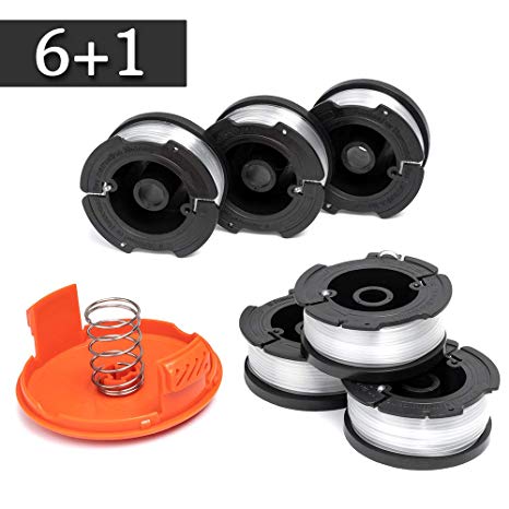 FutureWay String Trimmer Replacement Spool Line 0.065” GH900 LST201 Compatible with Black Decker AF-100, Weed Eater String Autofeed RC-100-P Cap, Cordless Trimmer Line 30ft, 6 Spool   1 Cap   1 Spring