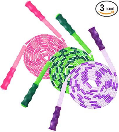 3 Pack Adjustable Jump Rope,Soft Beaded Double Dutch Jump Rope,Skipping Rope Tangle-Free Jump Rope with Anti-Slip Handle for Outdoor and Indoor Sports (110 inches for Each One)