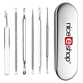 niceEshop(TM) 6 Pcs Professional Blackhead Remover Tool Set Acne Pimple Comedone Blemishes Extractor Kit for Facial Skin Care