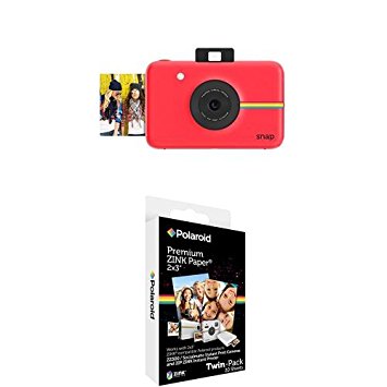 Polaroid Snap Instant Digital Camera (Red) with Polaroid 2x3 inch Premium ZINK Photo Paper TWIN PACK (20 Sheets)