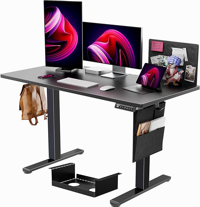 ErGear Electric Adjustable Height Standing Desk with Storage Bag,48 x 24 Inches Sit Stand Desk, Memory Computer Home Office Desk with Cable Management Tray,DIY Bulletin Board (Black)