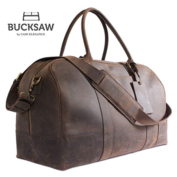 Bucksaw Travel Leather Duffel Bag For Men - Full Grain Premium Leather Weekender - Brown