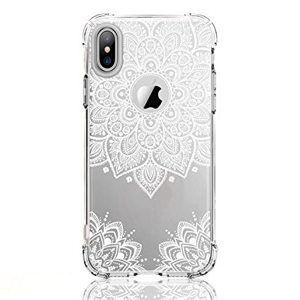 iPhone X Case, LUOLNH White Henna Mandala Transparent Clear Design TPU Bumper Protective ShockproofBack Case Cover for iPhone X (2017)