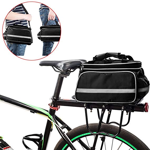 FLYDEER Bike Pannier Bag Outdoor Waterproof Bicycle Rack Bag Large Capacity 25L Bike Rear Seat Trunk Bag with Rainproof Cover & Reflective Trim