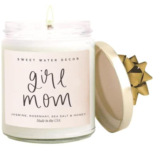 Sweet Water Decor Girl Mom Candle - Jasmine, Rosemary, Sea Salt, and Honey Scented Candle - 9oz Clear Jar with 40 Hour Burn Time, Made in USA - Baby Shower Gifts, Mother's Day Gifts for Mom