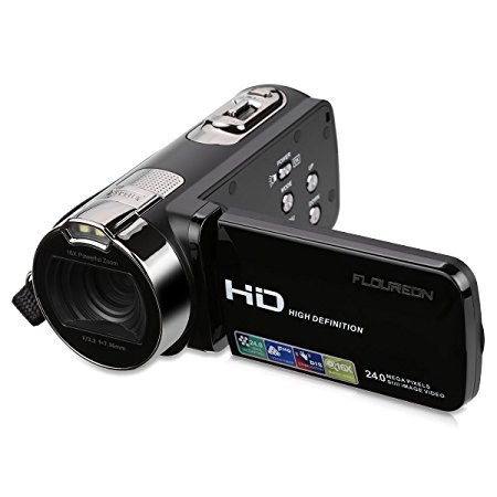 FLOUREON HD 1080P Camcorder Digital Video Camera DV 2.7 TFT LCD Screen 16x Zoom 270 Degrees Rotation for Sport /Youtube/Short Films Video Recording Dark Black