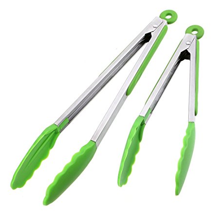 Kitchen Tongs,Xpatee 9 Inch & 12 Inch Heat Resistant Cooking Tongs with Silicone Tips for BBQ,Salads,Grilling,Serving and Fish Turning (Green)