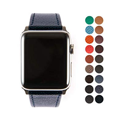Compatible Apple Watch Band, Premium Epsom Leather Strap with Stainless Steel Buckle for All 42mm Apple Watch Models by SONAMU New York, Black Navy