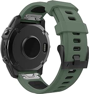 MoKo Bracelet Compatible avec Garmin Fenix 7/7 Pro/6/6 Pro/5/5 Plus/Forerunner 965/955/945/Instinct/Instinct 2, Quick Fit 22mm Bracelet de Remplacement en Silicone Souple Bicolore, Vert Armée/Noir