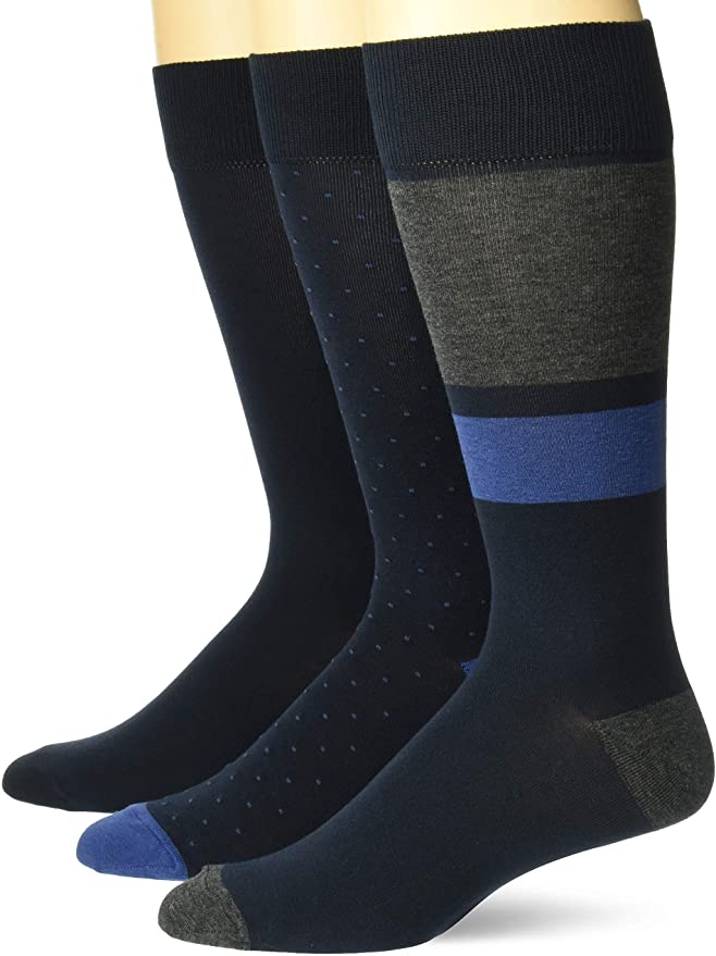 Amazon Brand - Buttoned Down Men's 3-Pack Pima Cotton Pattern Dress Socks