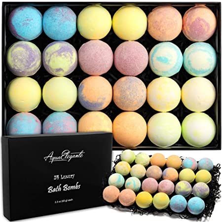 Luxury Bath Bombs for Women - Gift Set of 24 Bathbombs with Organic Essential Oils - Natural Vegan Soap for Moisturizing Fizzy Bubbles, Lavender