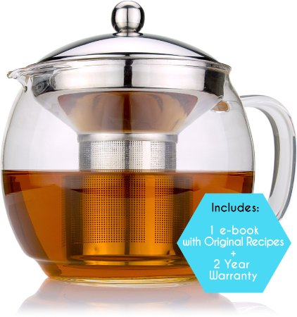 Glass Teapot with Infuser for Blooming and Loose Leaf Tea Pot by Cozyna 41oz  12 Liter Lotus