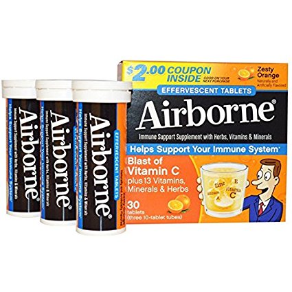 Airborne Vitamin C 1000mg Immune Support Supplement, Effervescent Formula, Orange, kid3yt 2Pack ( 72 Count Tablets Total)